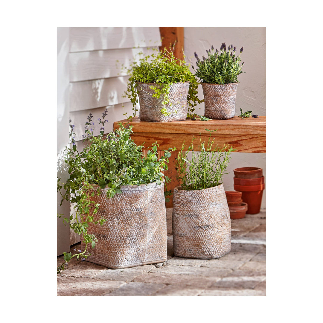 Tulum Cement Basket Planter Large Natural Summer