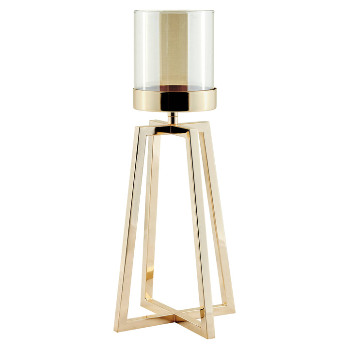 Maeve Gold Pedestal Hurricane Candle Holders - Set of 2