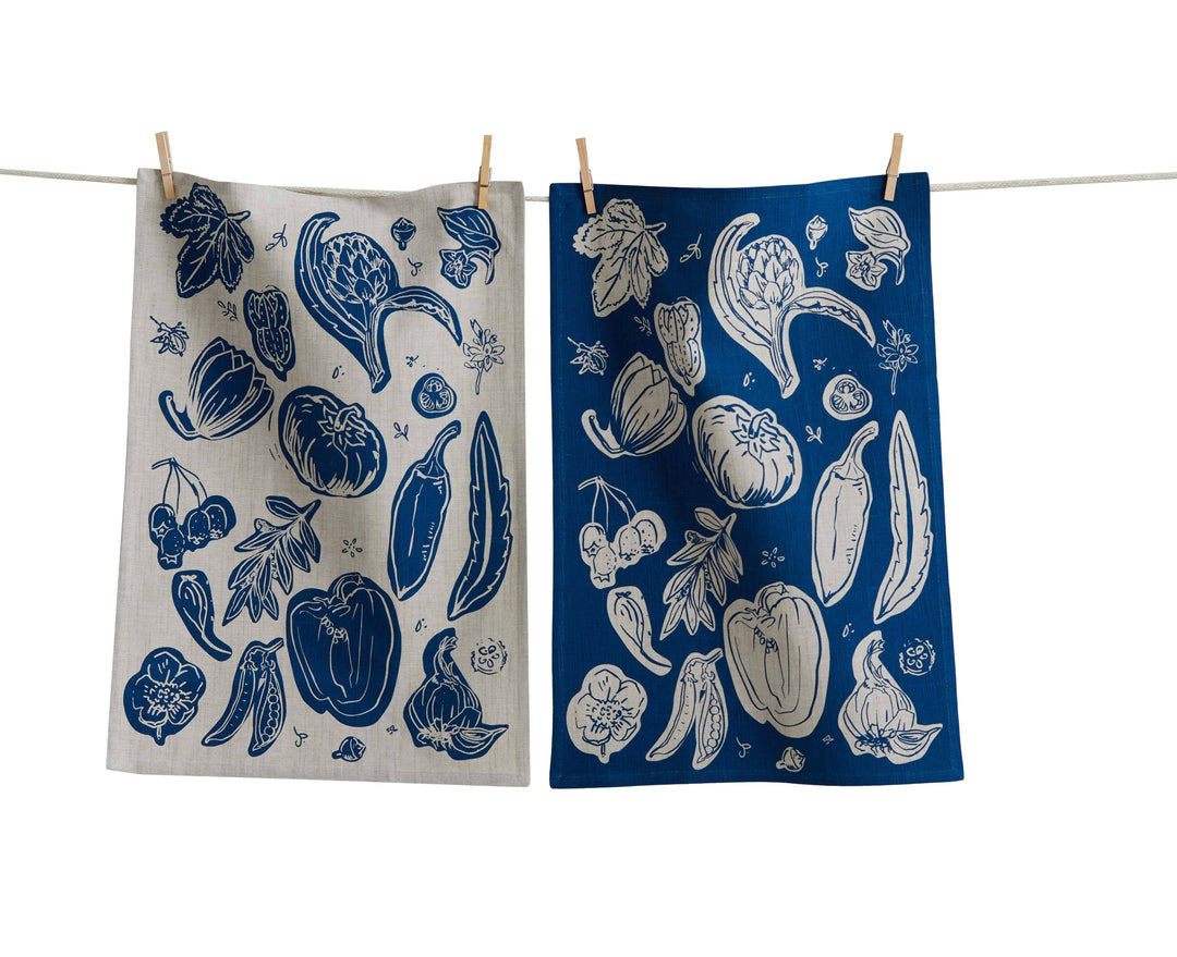 Canyon Print Veggies Dishtowel Set of 2 Blue Cotton Everyday