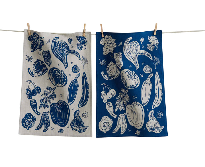 Canyon Print Veggies Dishtowel Set of 2 Blue Cotton Everyday
