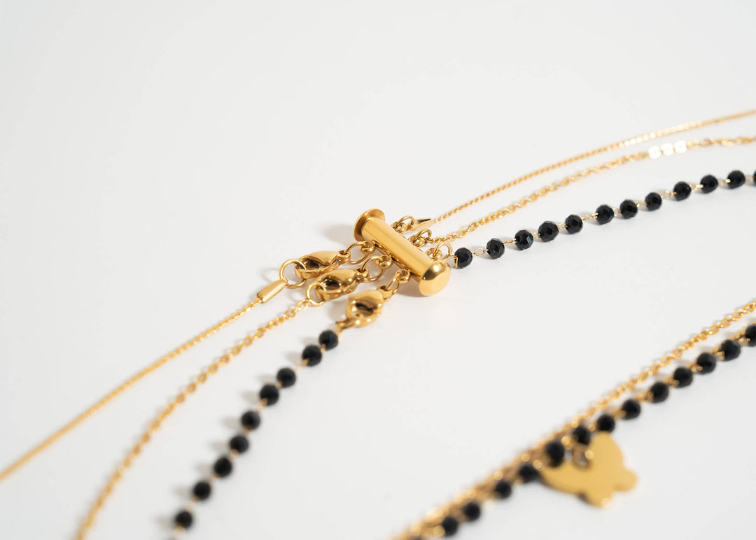 Gold Stainless Steel 3 Row Layering Necklace Magnetic Clasp