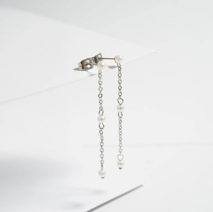 18K Gold PVD Stainless Steel Pearl Chain Dangle Earrings