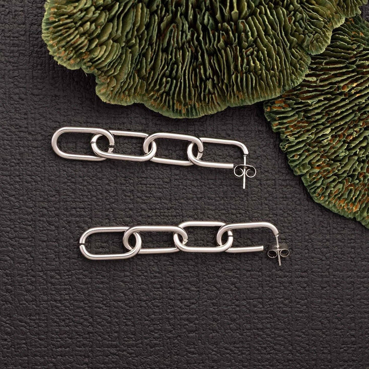 18K Gold PVD Stainless Steel Dangle Paperclip Stud Earrings