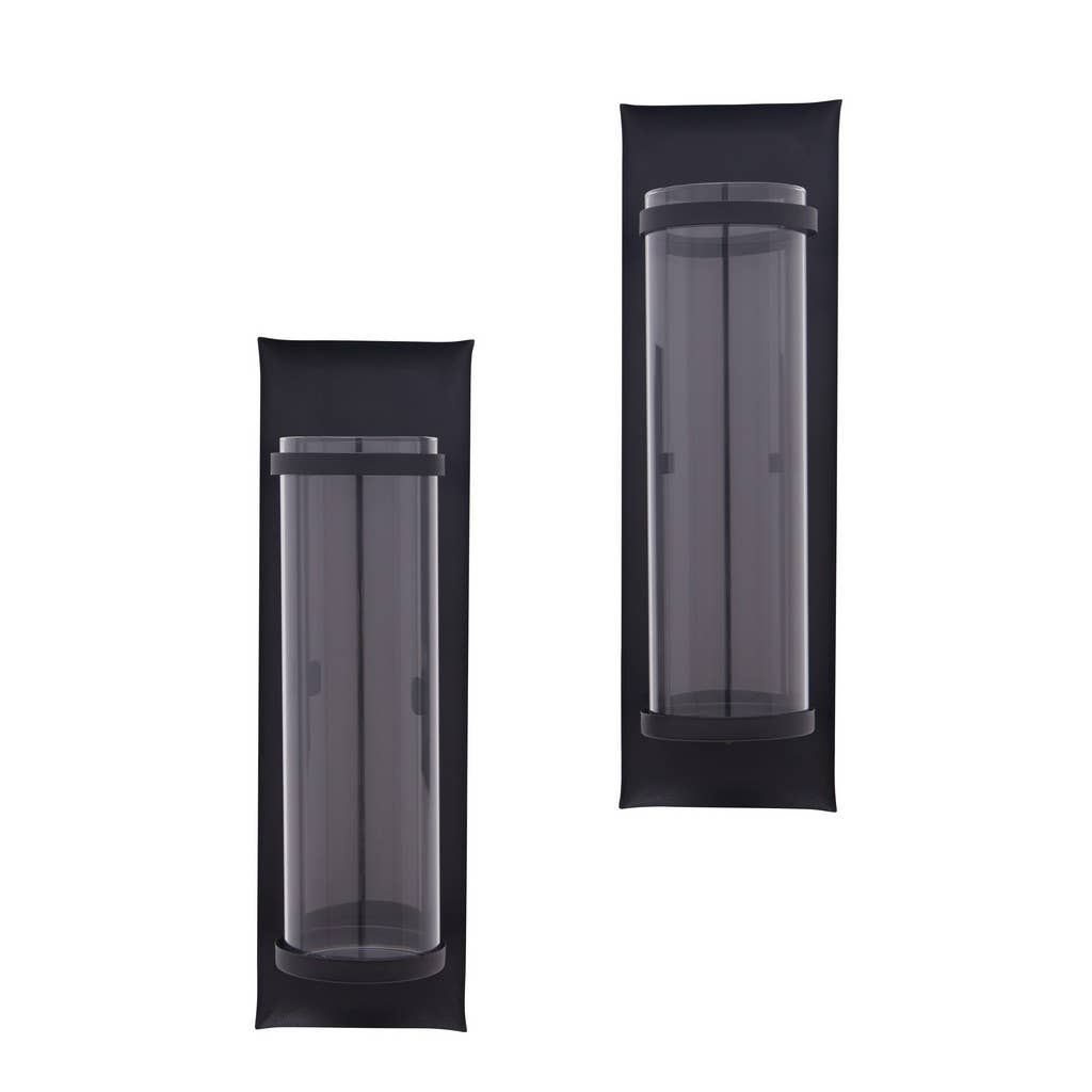 Metal Pillar Candle Sconces with Glass Inserts – Set of 2
