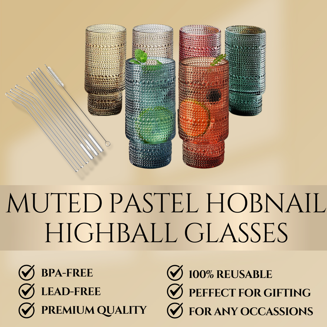 Hobnail Highball Glasses | Set of 6 | with Glass Straws