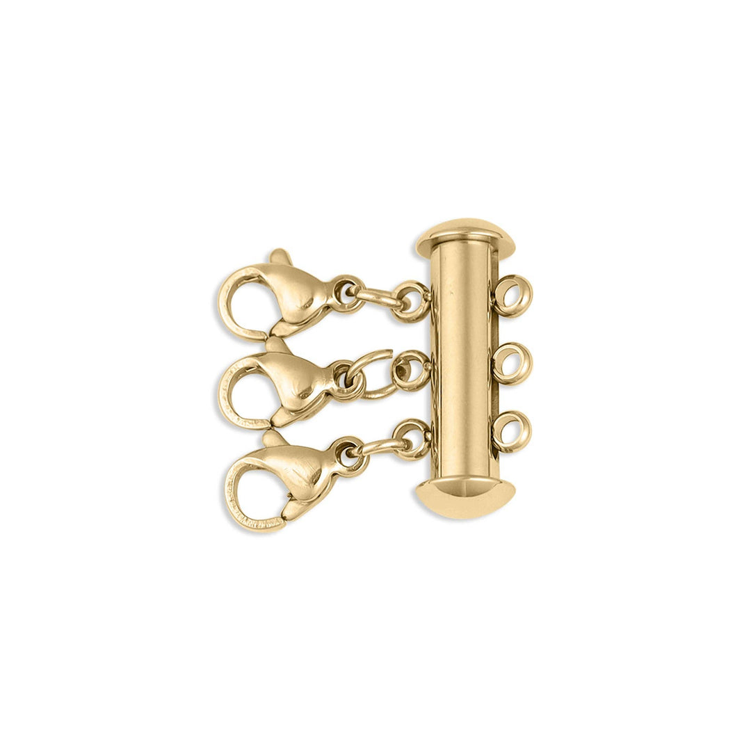 Gold Stainless Steel 3 Row Layering Necklace Magnetic Clasp