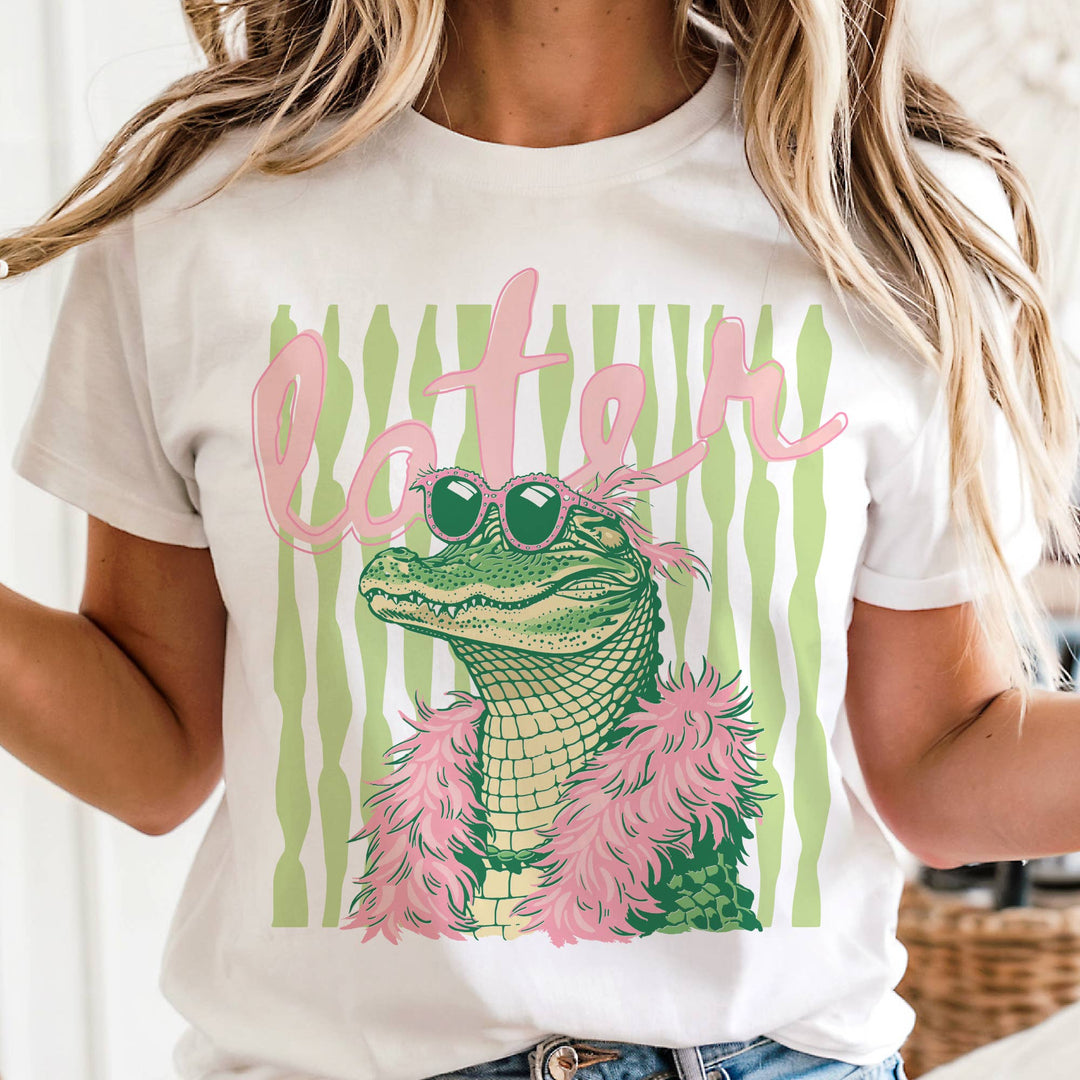 Summer Later Gator Stripes Alligator Preppy Graphic Tee