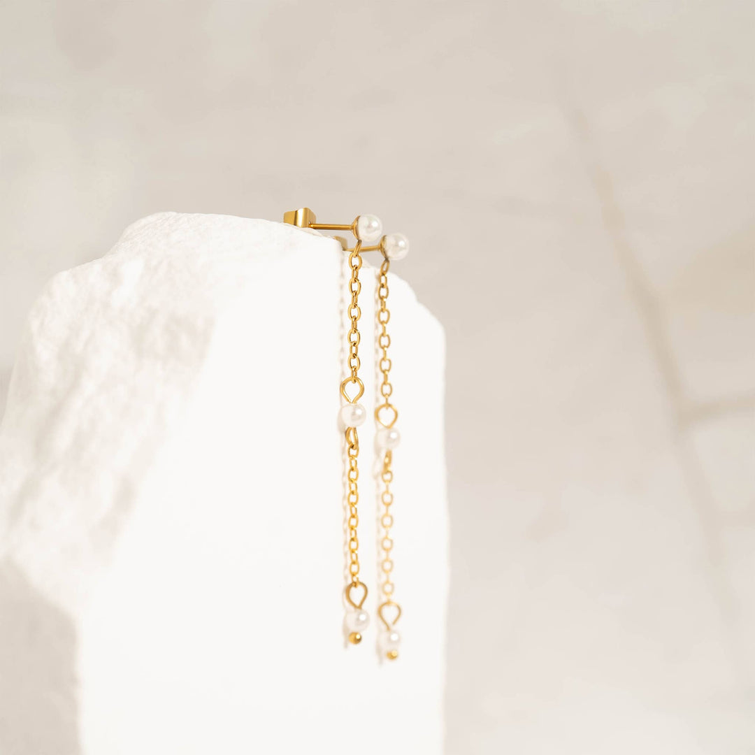 18K Gold PVD Stainless Steel Pearl Chain Dangle Earrings