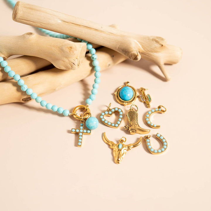 Gold Stainless Steel Roped Frame Oval Semi Precious Charm