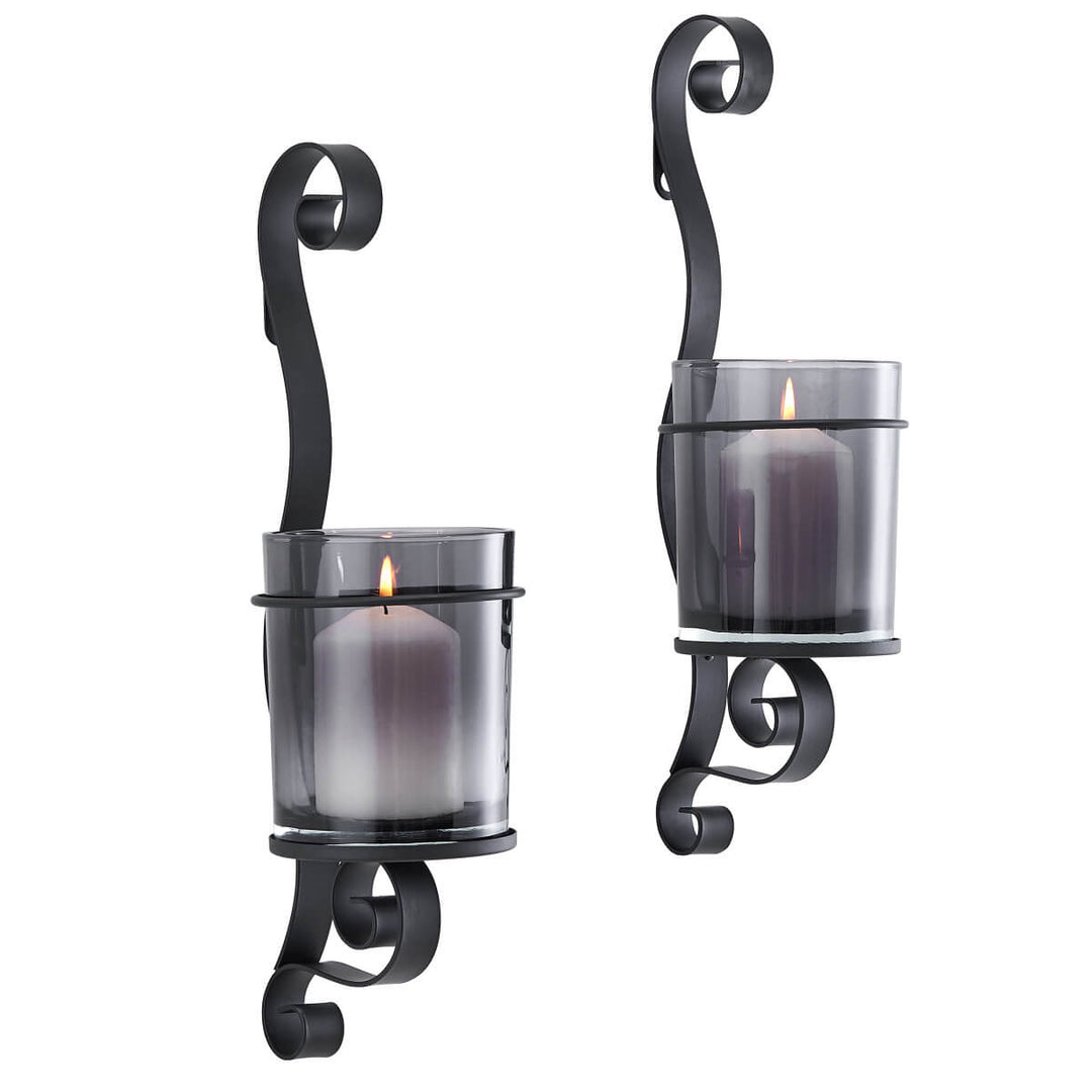 Vintage Black Wall Sconce Candle Holder Set