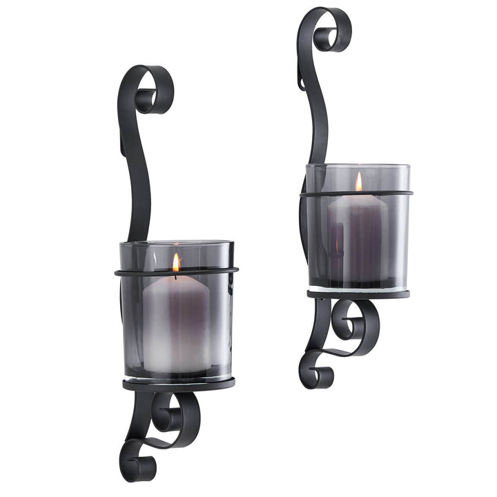 Vintage Black Wall Sconce Candle Holder Set