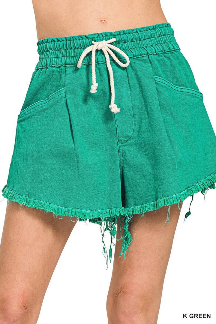 Washed Fray Hem Denim Short Pants