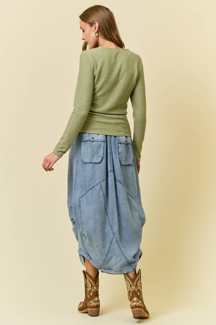 DENIM SIDE TUCK DETAIL MIDI SHIRT - 6557S-2
