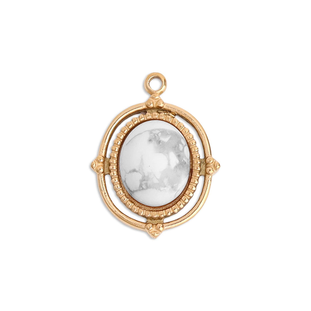 Gold Stainless Steel Roped Frame Oval Semi Precious Charm