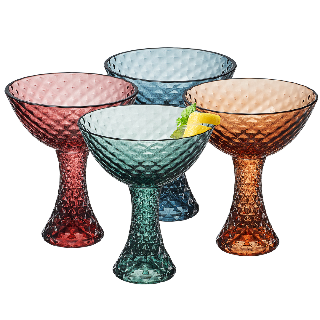 Vintage Textured Coupe &amp; Martini Glasses | 7.7 OZ, Set of 4