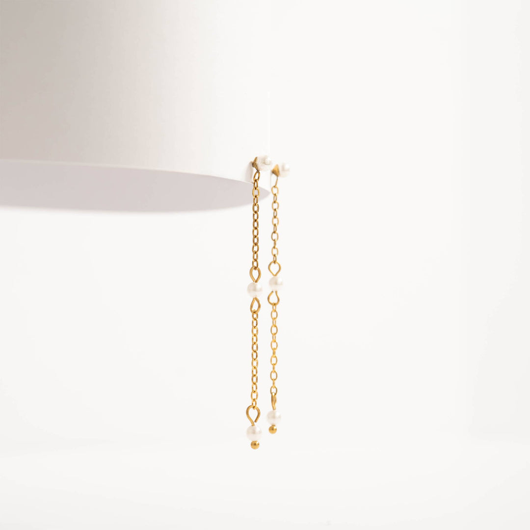 18K Gold PVD Stainless Steel Pearl Chain Dangle Earrings