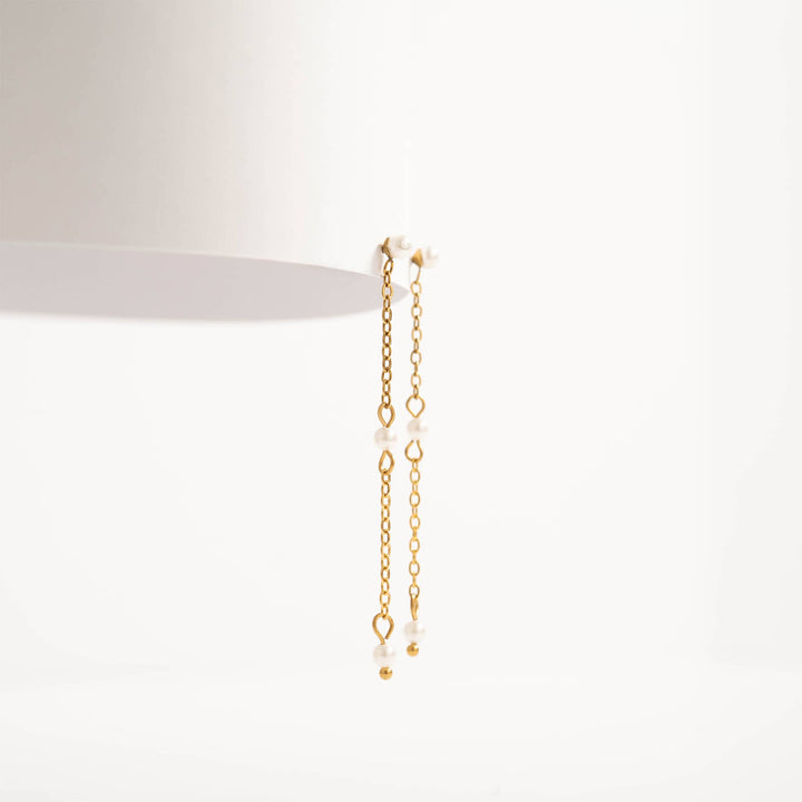 18K Gold PVD Stainless Steel Pearl Chain Dangle Earrings