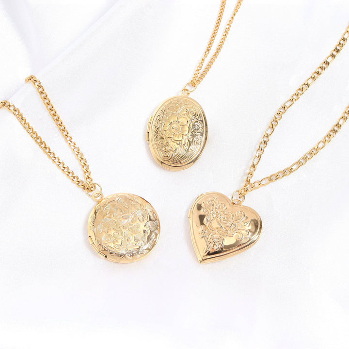 18K Gold PVD Stainless Steel Textured Oval Locket Pendant