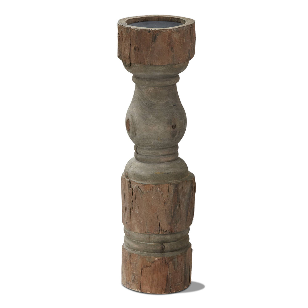 Rustic Turned Pillar Holder Tall Antique Brown Mango Wood