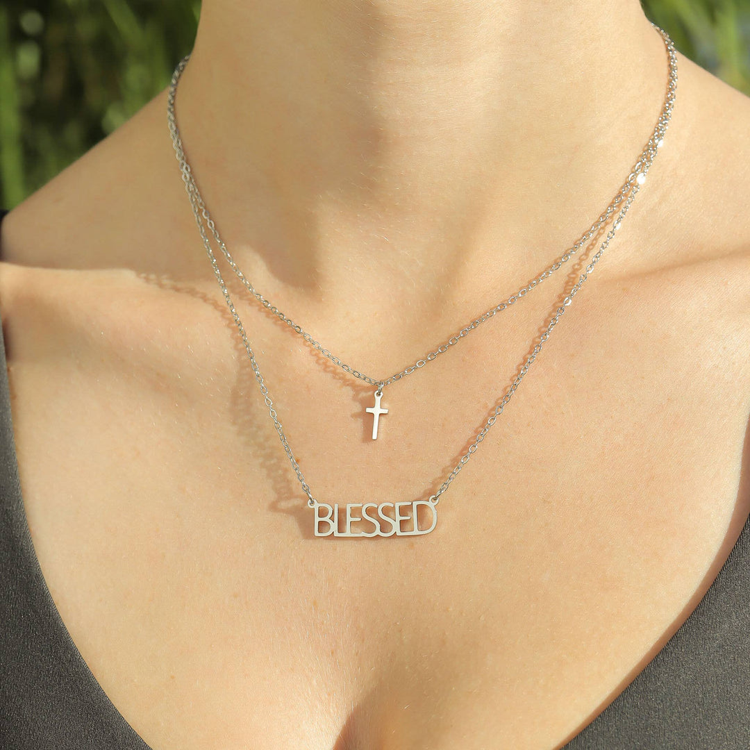 Stainless Steel "Blessed" Layered Cross Necklace