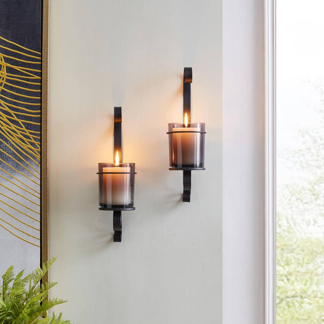 Vintage Black Wall Sconce Candle Holder Set