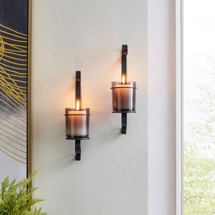Vintage Black Wall Sconce Candle Holder Set