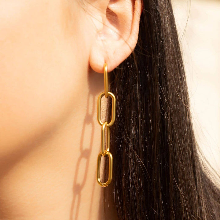 18K Gold PVD Stainless Steel Dangle Paperclip Stud Earrings