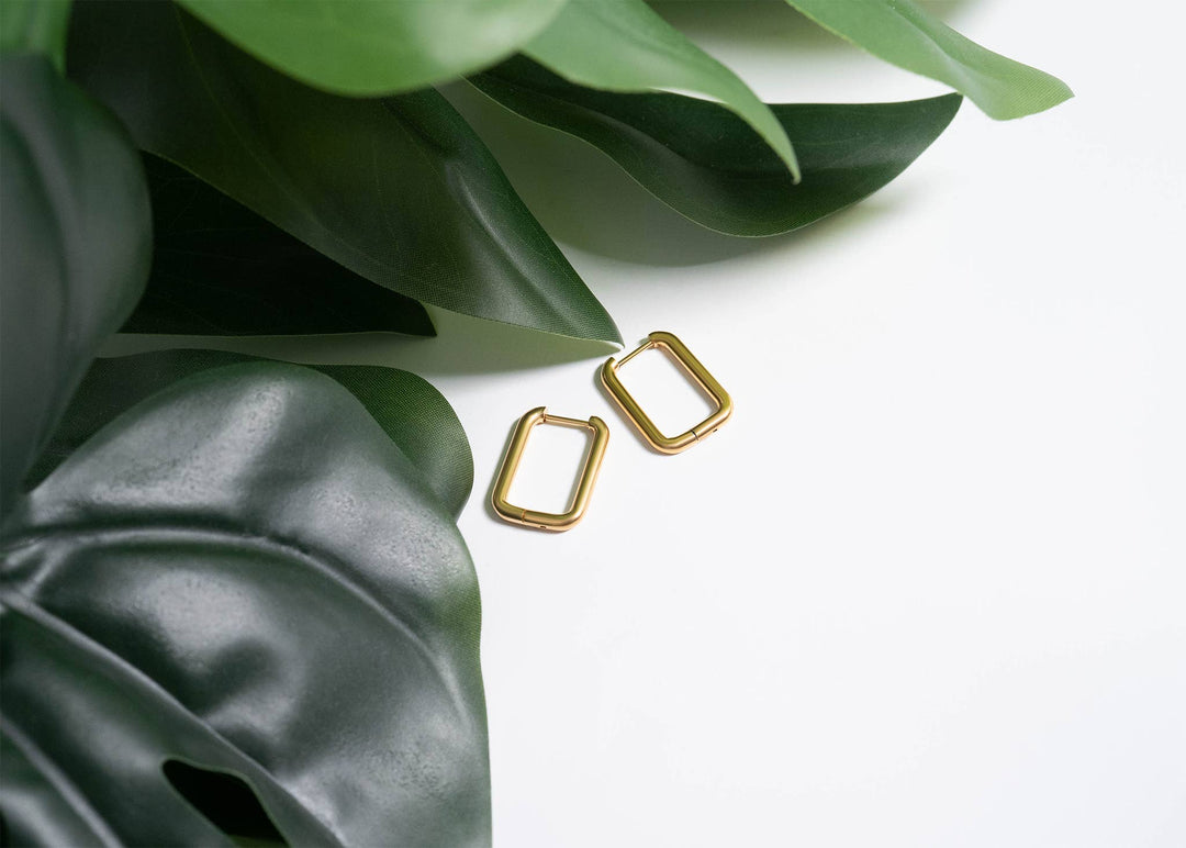 18K Gold PVD Rounded Rectangle Everyday Huggie Earrings