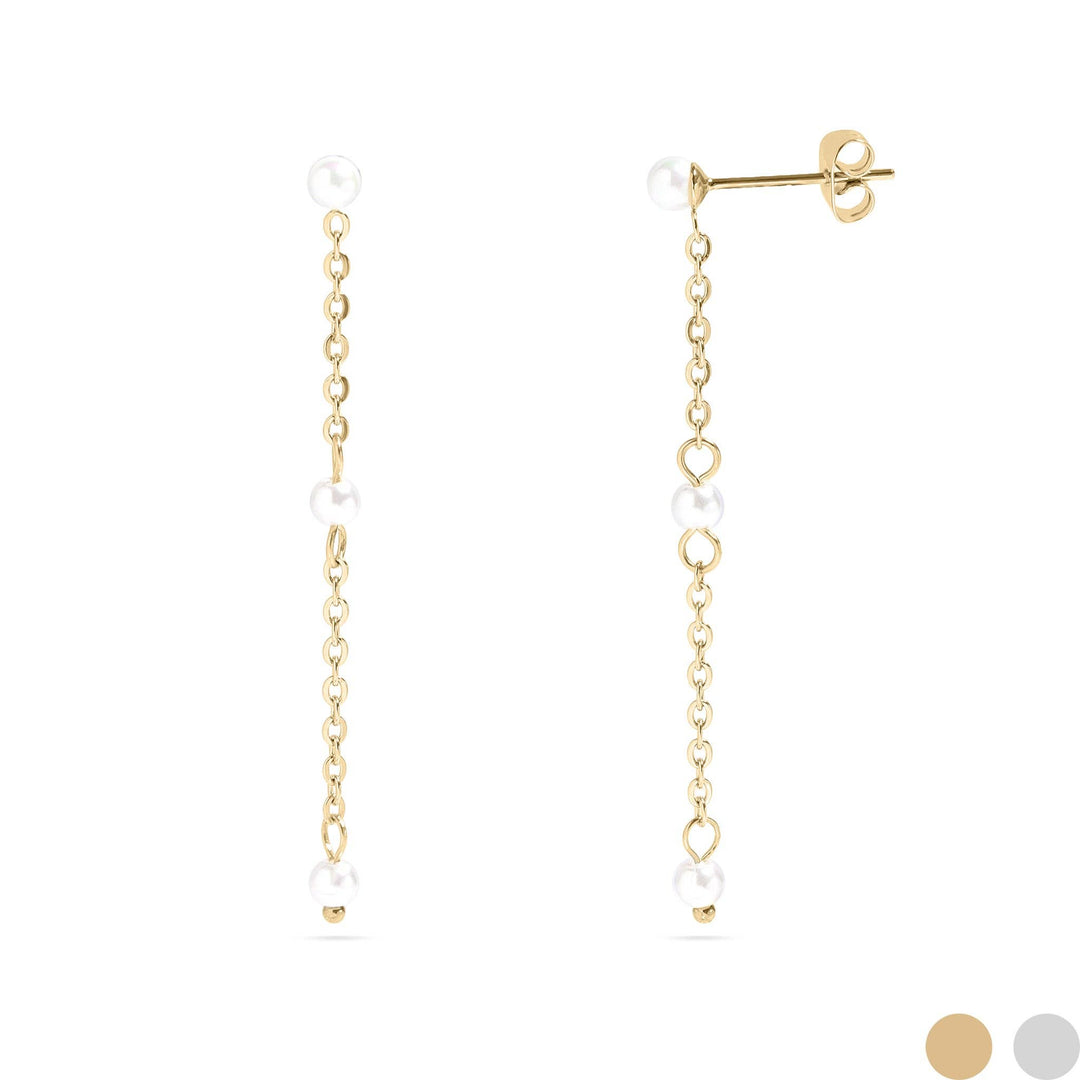 18K Gold PVD Stainless Steel Pearl Chain Dangle Earrings