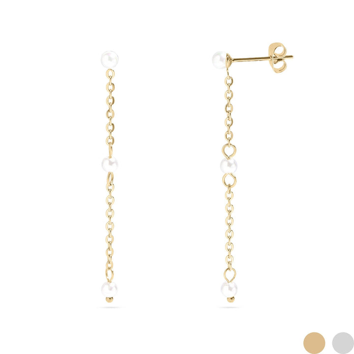 18K Gold PVD Stainless Steel Pearl Chain Dangle Earrings