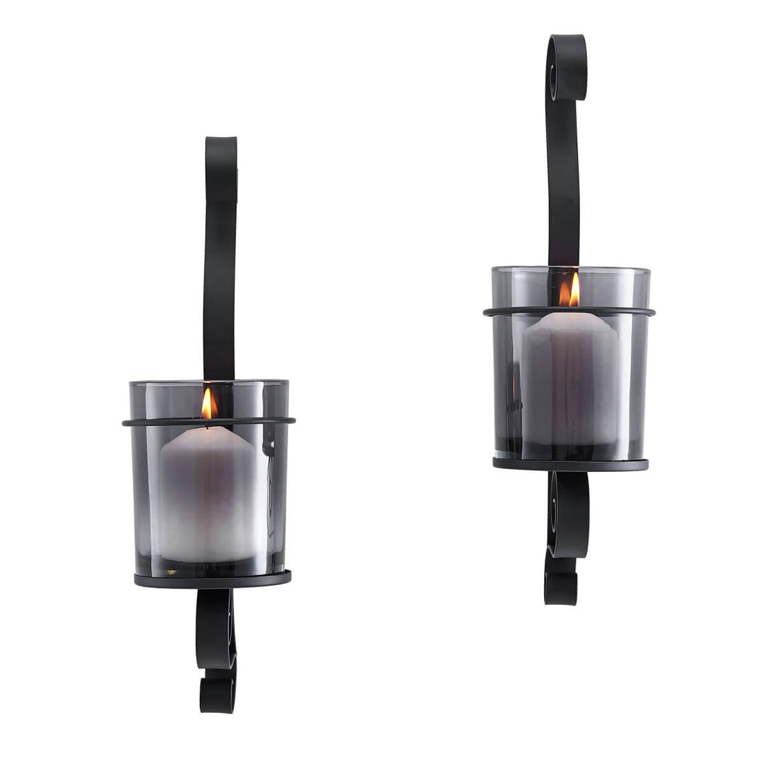 Vintage Black Wall Sconce Candle Holder Set
