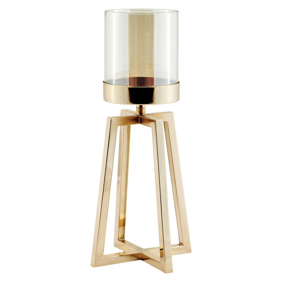 Maeve Gold Pedestal Hurricane Candle Holders - Set of 2