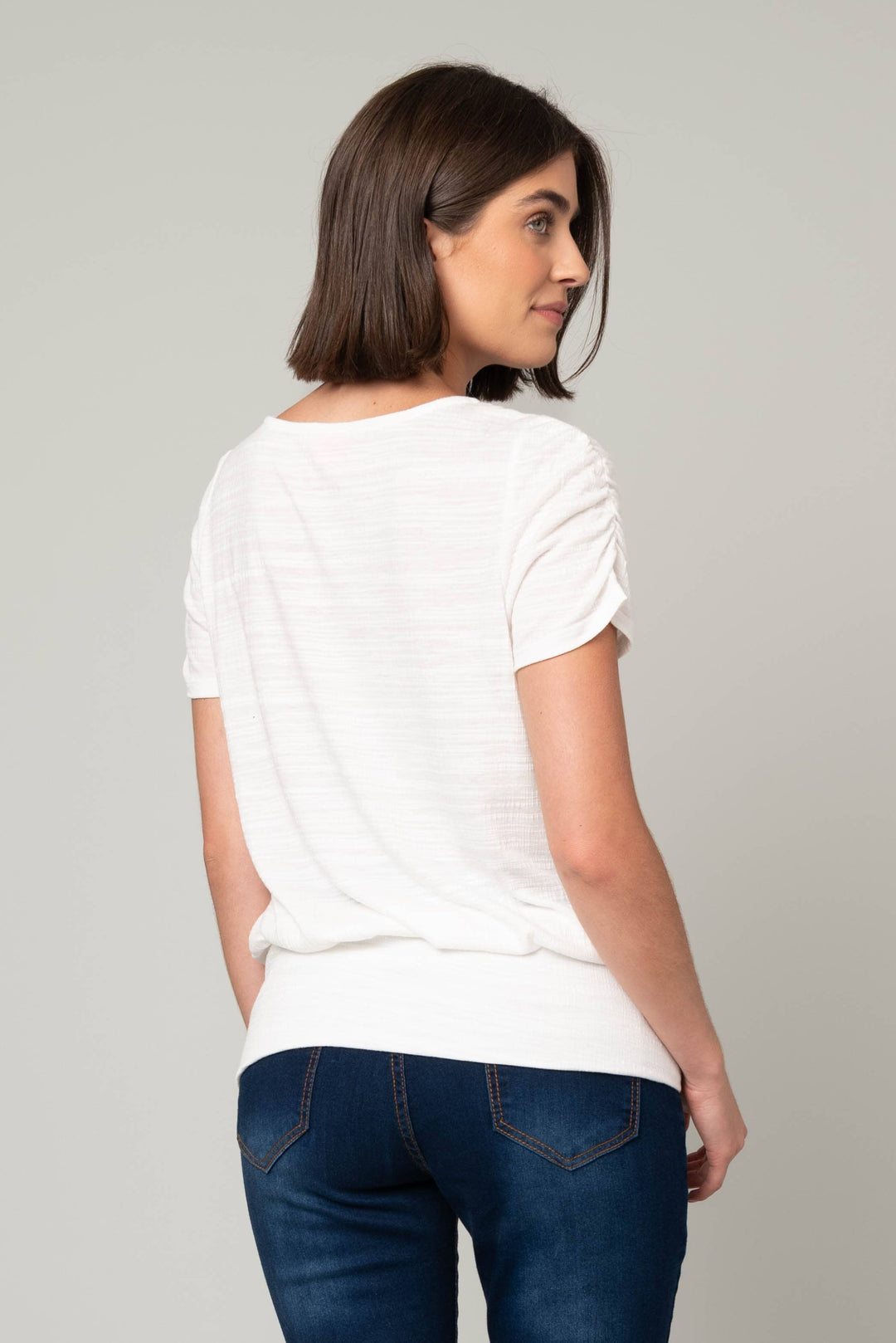 Scoop Neck Slub Top w/ Fitted Waist Detail