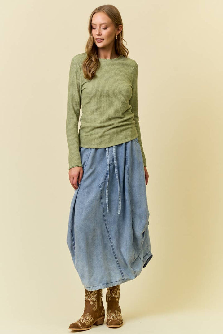 DENIM SIDE TUCK DETAIL MIDI SHIRT - 6557S-2