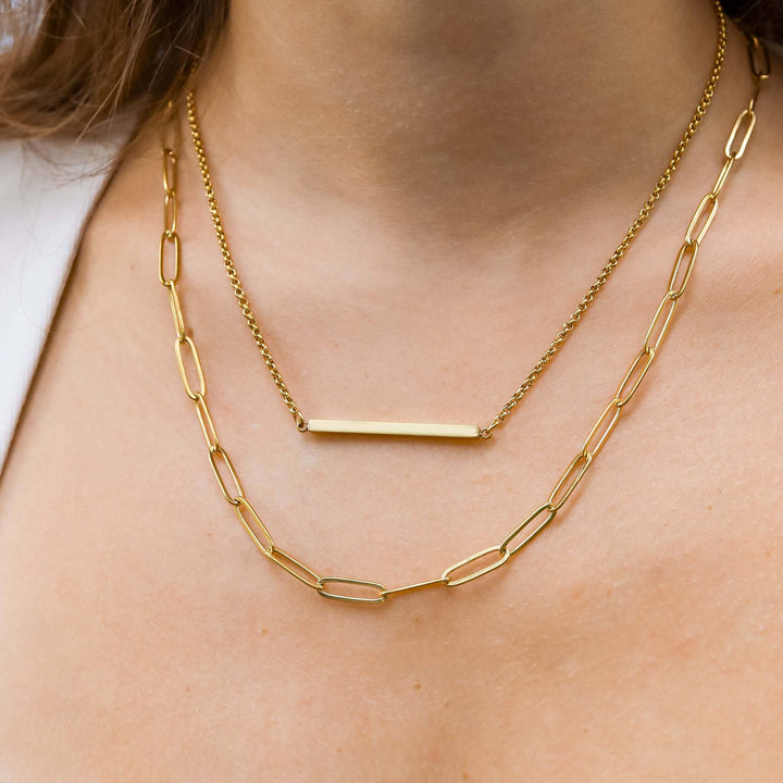 18K Gold PVD Stainless Steel Paperclip Layered Blank Bar Necklace