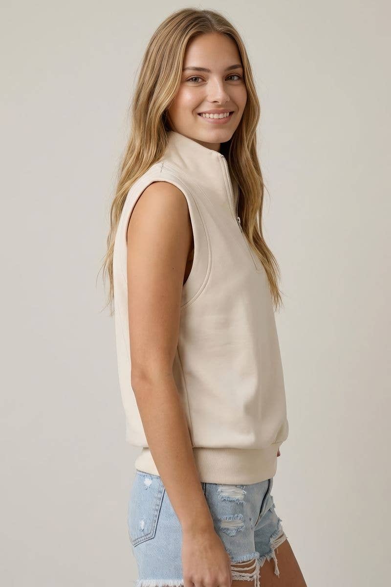 BUTTERY SOFT BRUSHED MODAL HALF ZIP SLEEVELESS TOP - 45764T
