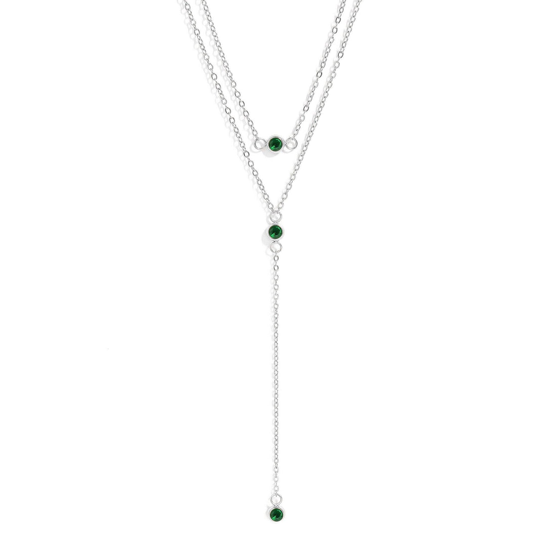 18K Gold PVD Stainless Steel Lariat Necklace CZ Stone Necklace