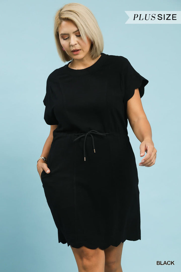 Plus Linen Blend Scallop Hem Mini Dress