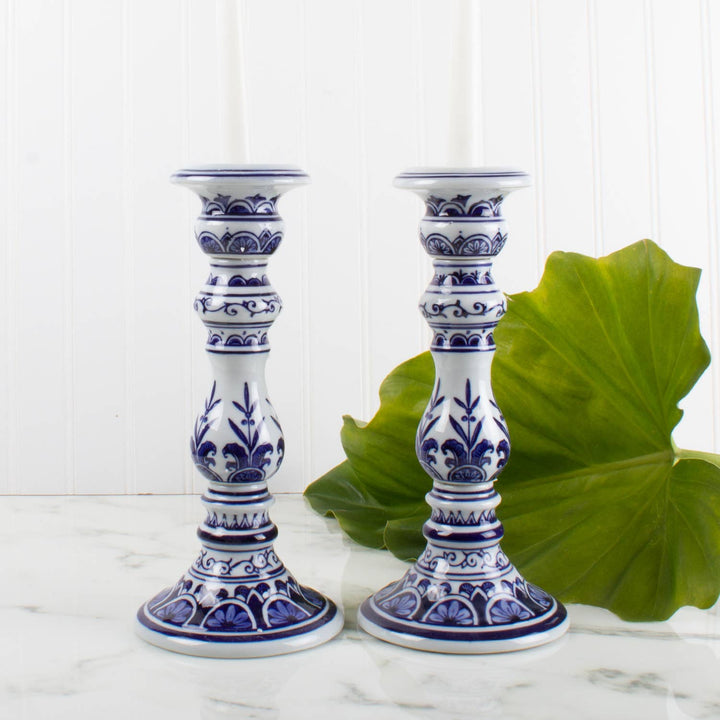 Porcelain Chinoiserie Candlestick Set - Large