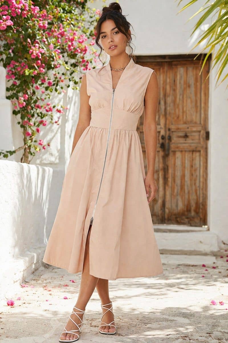 Zip Up Midi Dress