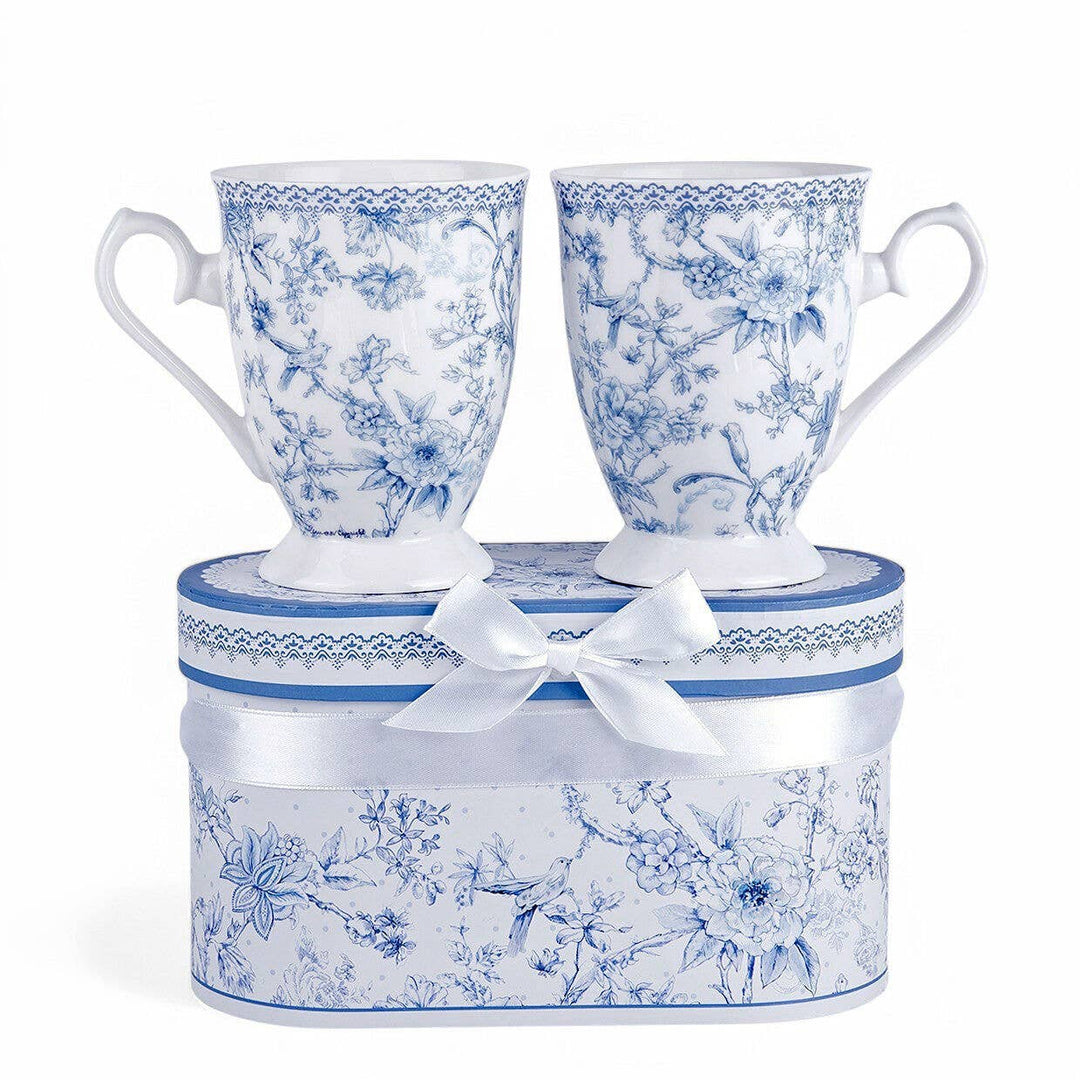 Blue Flowers Porcelain Tea/Coffee Mug in Gift Box Set of 2