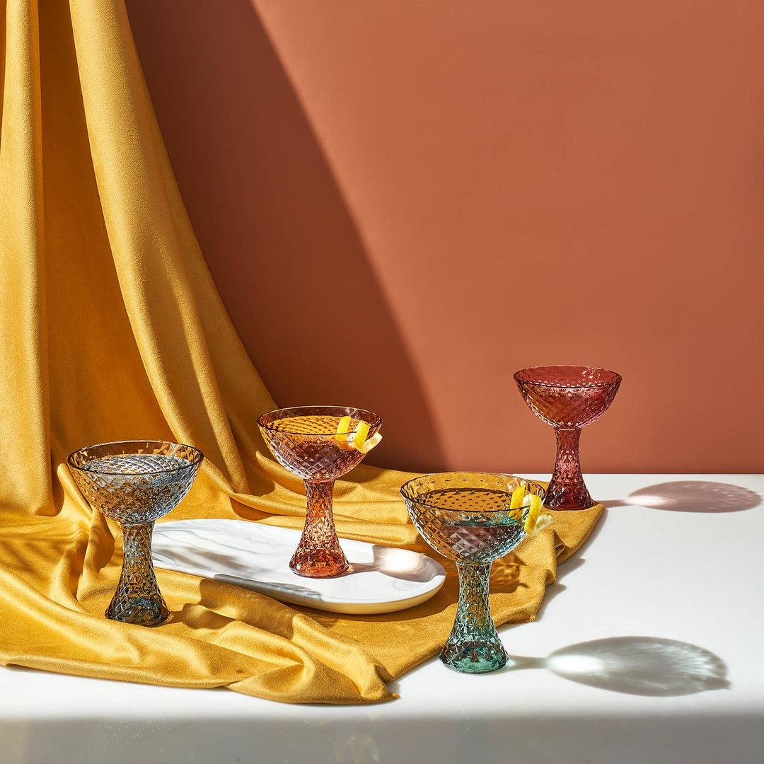 Vintage Textured Coupe &amp; Martini Glasses | 7.7 OZ, Set of 4