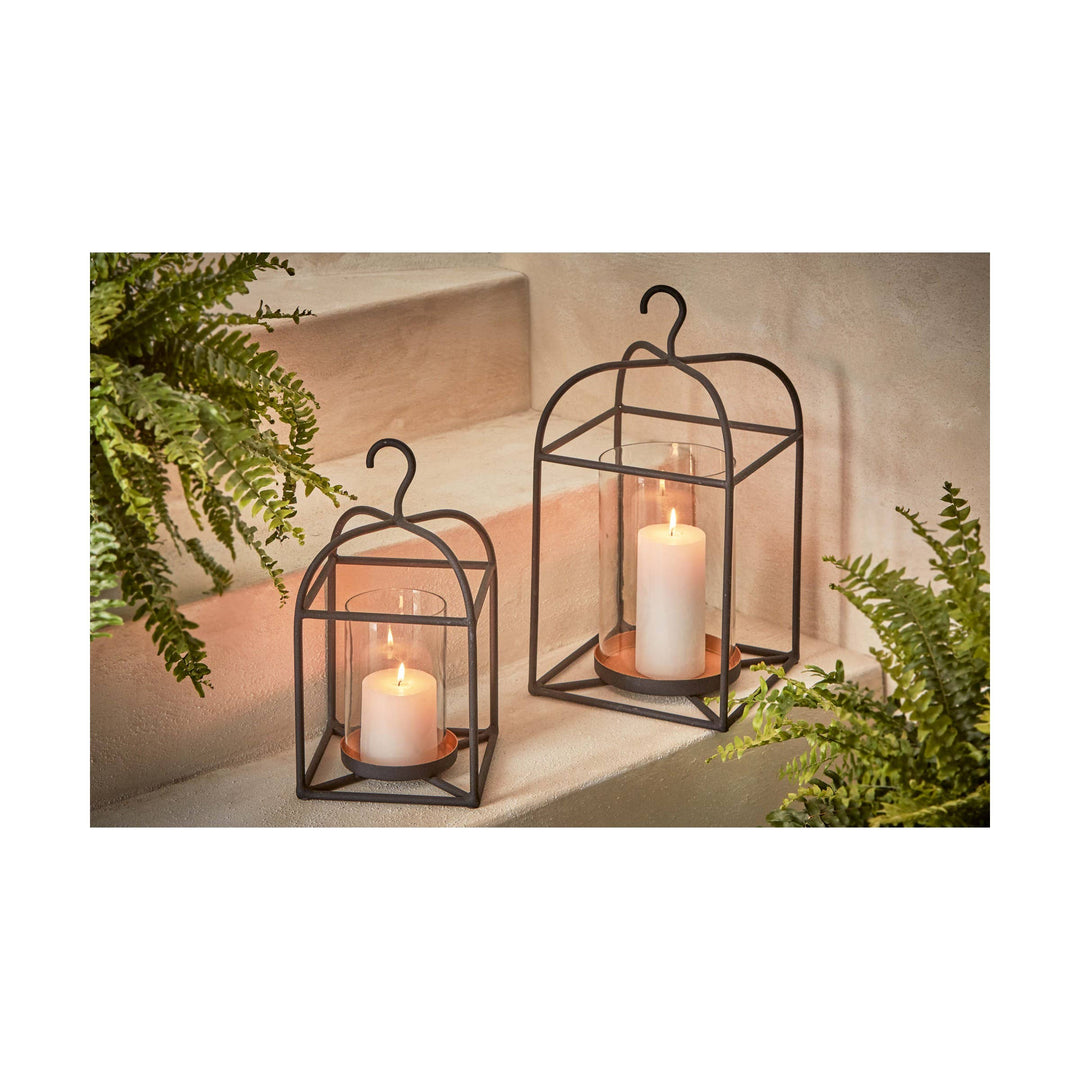 Hanging Metal And Glass Lantern Large Black Iron