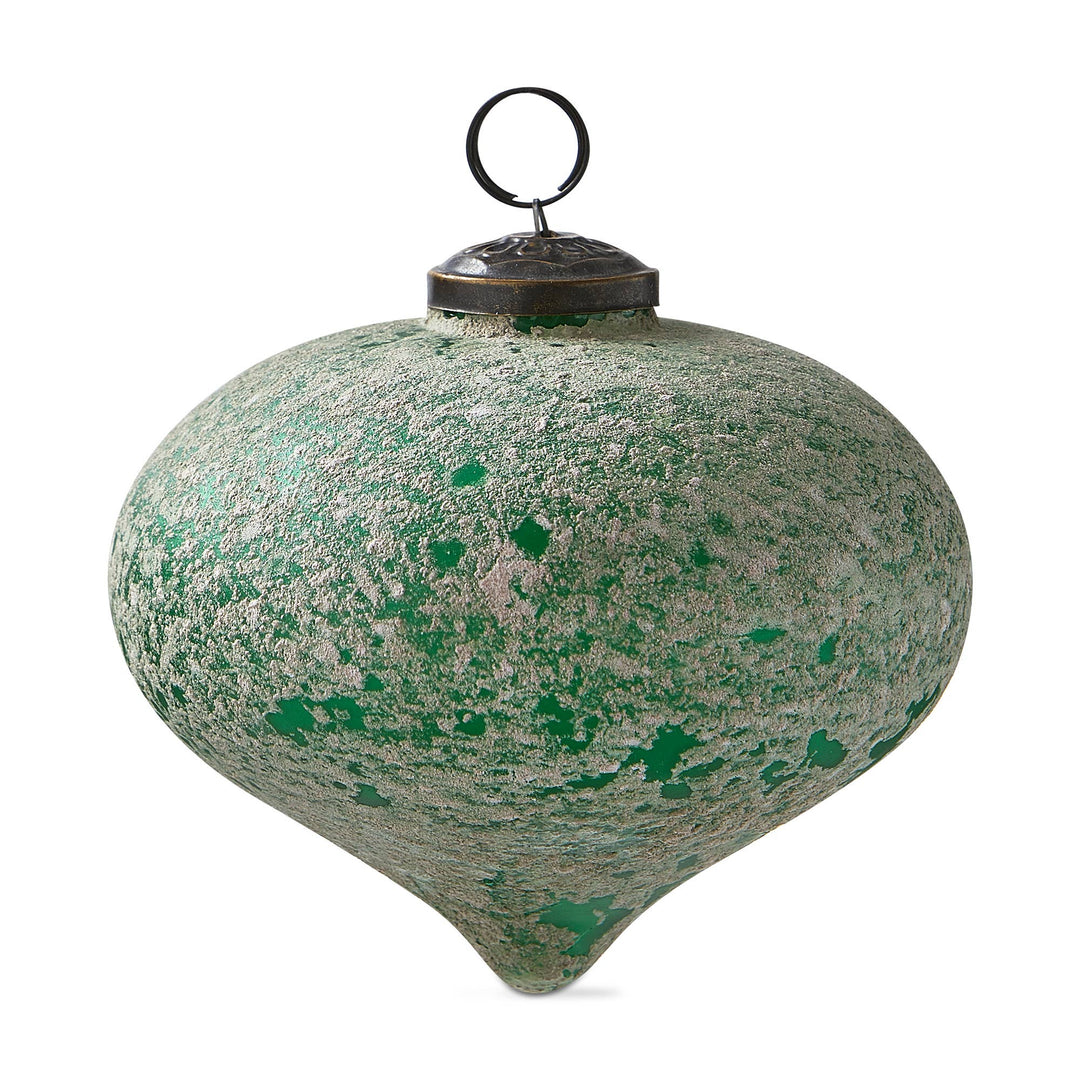 Antiqued Drop Ornament 5 In Dark Green Glass Christmas