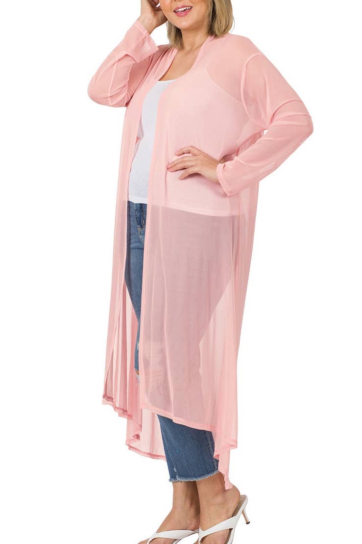 Plus Mesh Open Front Cardigan