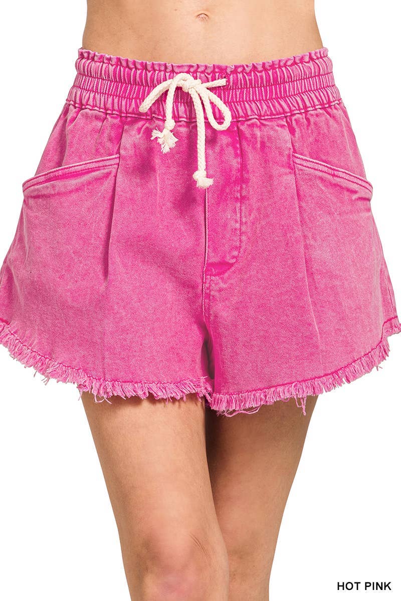 Washed Fray Hem Denim Short Pants
