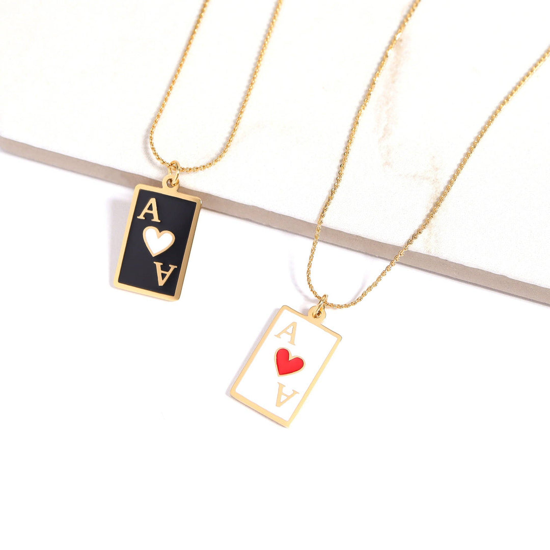 18K Gold PVD Stainless Steel Ace of Hearts Playing Card Pendant