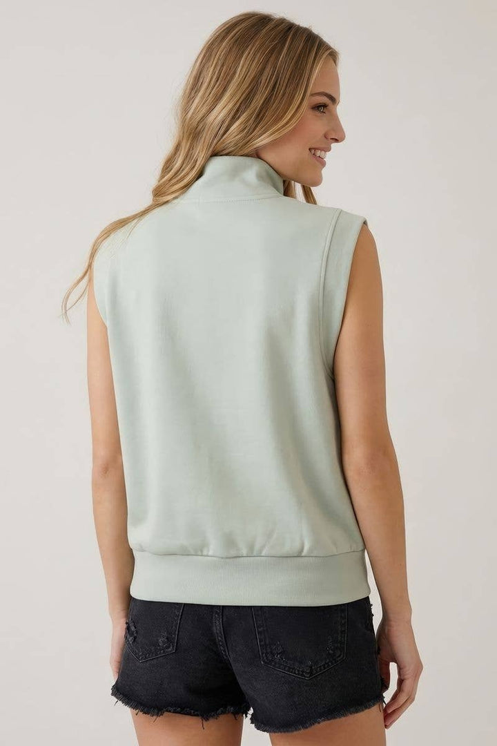 BUTTERY SOFT BRUSHED MODAL HALF ZIP SLEEVELESS TOP - 45764T