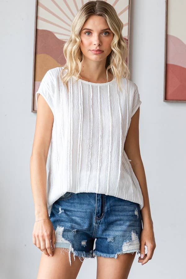 Solid Textured Cap Sleeve Pullover Blouse