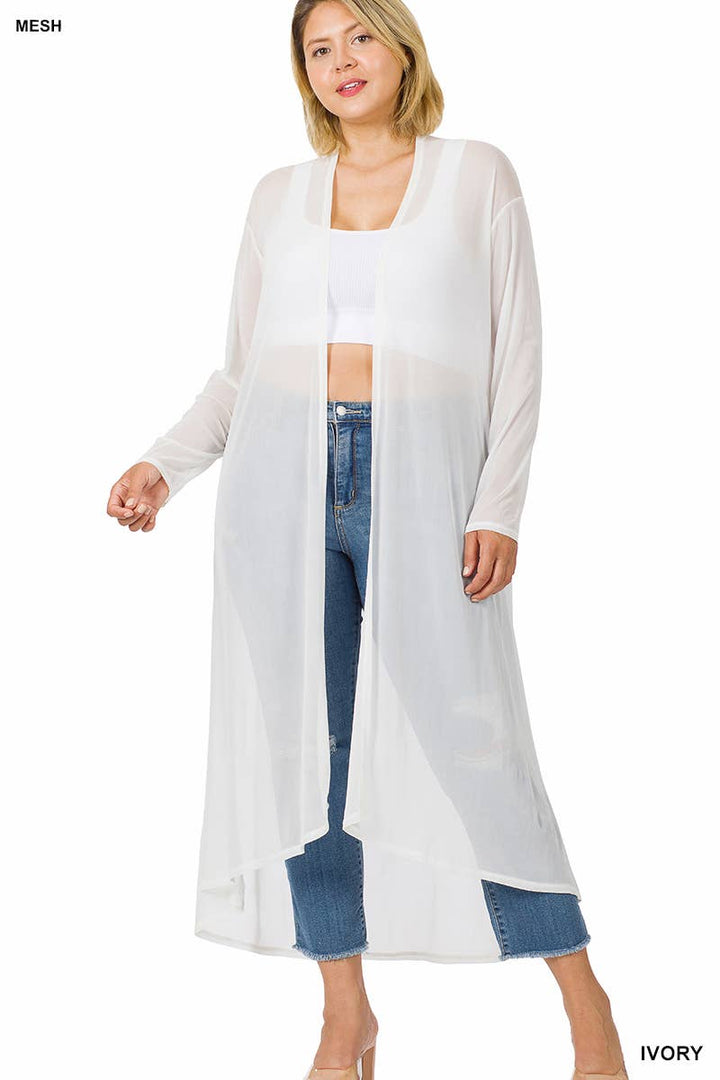 Plus Mesh Open Front Cardigan